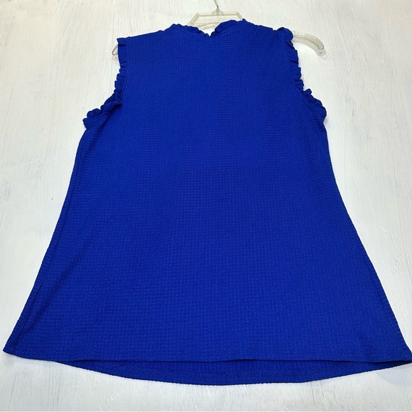 Wilde Royal Blue Sleeveless Smocked Henley Top L Ruffle Trim Button Front - Picture 6 of 8